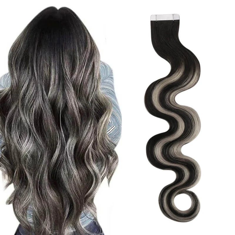 Wave Injection Tape In Virgin Hair Extensions Black Silver